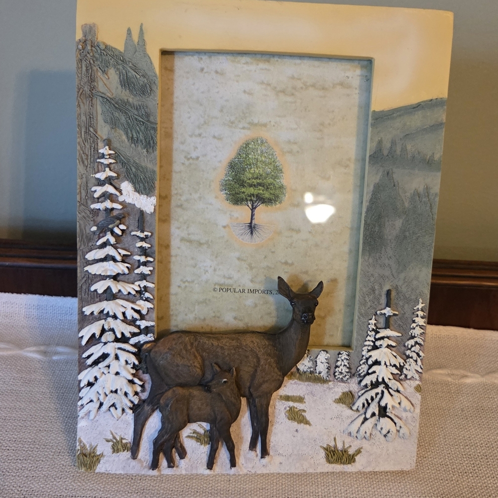 Deer And Doe Picture Frame Winter Scene Popular Imports 2000